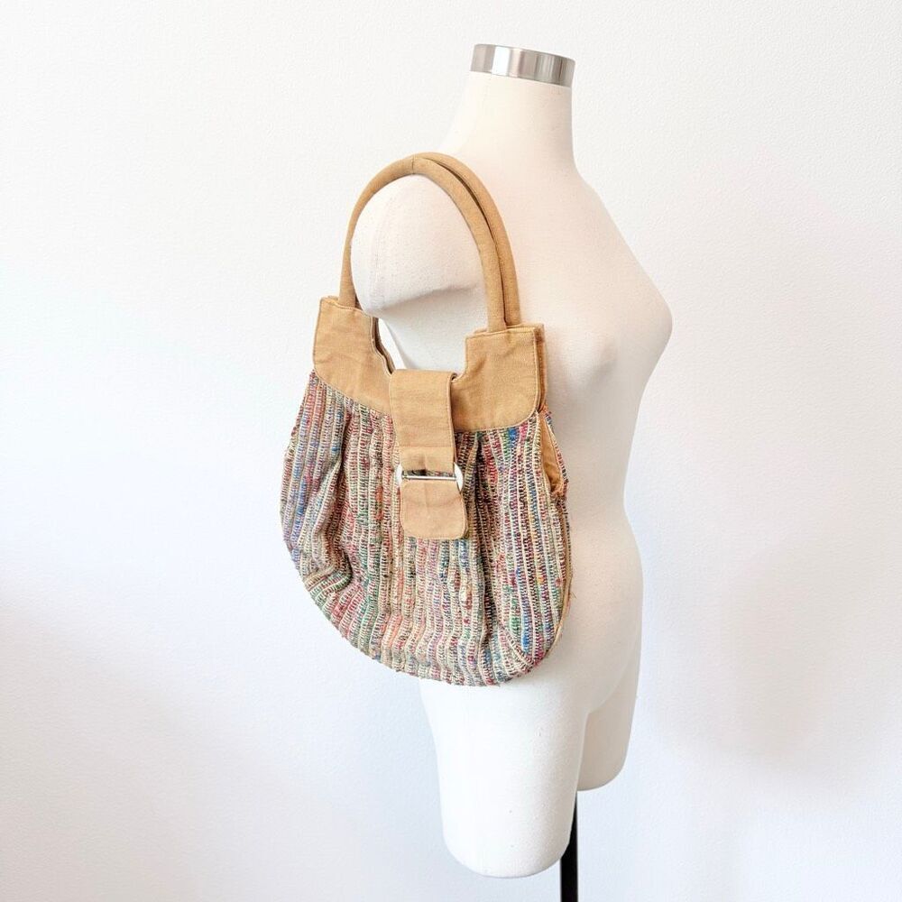 Flying High Beige Multicolor Stripe Woven Hobo Bag Shoulder Bag Purse Retro